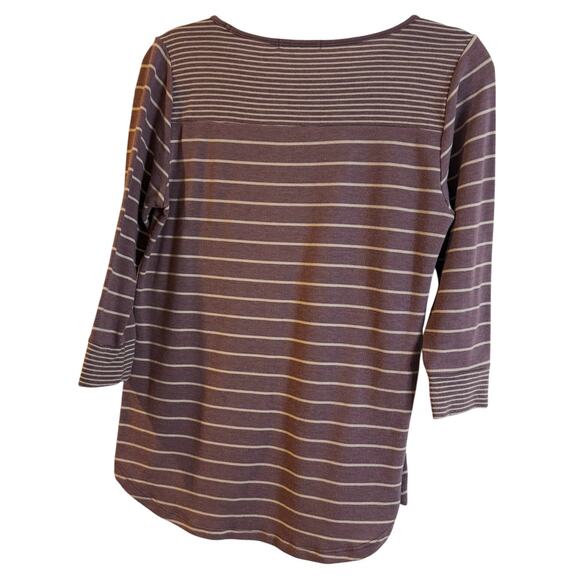Pink Clover Mauve  Striped Pocket Tee – Comfy, Cute & Casual womens top size S/M - Picture 2 of 3